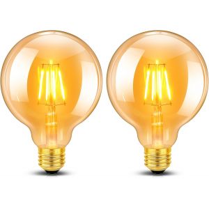 Kalanka-Lot De 2 Vintage Edison Ampoule G95 E27 Led 4w, Verre Ambr&eacute; Blanc Chaud 2200k, &Eacute;quivalent 40w Incandescence, 400lm, Ac 220v, Non Dimmable, Globe Filament R&eacute;tro, D&eacute;corative Pour Maison, Bars, - Neuf