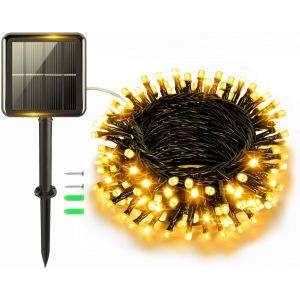 Kal-Guirlande Lumineuse Solaire D'extérieur 5 M 50 Led Fil De Cuivre 8 Modes Minuterie Ip65 Résistante Aux Intempéries Pour Cour, Sapin De Noël, Jardin, Chambre À Coucher, Balcon - Neuf