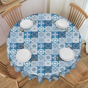 SJZG-Nappe Lavable, Ronde, 150 Cm, Style Bohème, Pour L'Extérieur, Anti-Taches, Facile D'Entretien, Imperméable, Pour Cuisine, Table À Manger, Table Basse, Fête, Jardin - Neuf