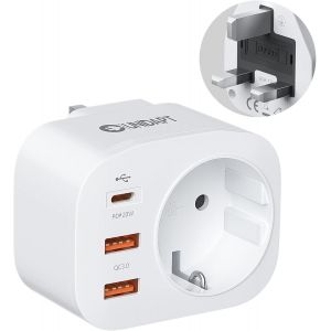 JGD-Adaptateur Prise UK/Anglaise Fran&ccedil;aise Prise, avec 2 Ports USB et 1 Port USB-C adapt&eacute; &agrave; Angleterre, Irlande, Royaume-Uni, &Eacute;cosse, Adaptateur &eacute;lectrique M&acirc;le UK/Femelle France, Type G - Neuf
