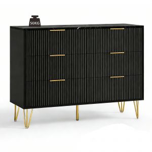 WUMAGIN - Commode &agrave; 6 tiroirs pour chambre &agrave; coucher, meuble de rangement - Noir - Neuf