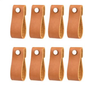 (Marron) Poignées en cuir 8 pièces Boutons de commode en cuir Poignées en cuir pur faites à la main pour portes d'armoires et tiroirs - Neuf