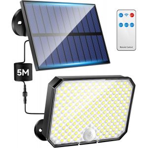 Lampe Solaire Ext&eacute;rieur D&eacute;tecteur De Mouvement,[190led 1500lm] 3 Modes Avec T&eacute;l&eacute;commande, Ip65 Lumiere Jardin Garage - Neuf
