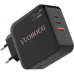 JGD-120 W USB C Chargeur PD 3.0 USB C GAN Adaptateur secteur à 3 ports compatible avec MacBook Pro 16"" 2021, Dell XPS, iPhone 15 Pro Max/Pro/15/14 Pro Max/14, Galaxy S23 Ultra/S23/S22 - Neuf