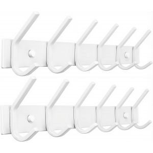 Porte Manteau Mural, Pat&egrave;res Porte Manteaux en Acier Inoxydable Crochet Mural pour Chambre Salle de Bain Cuisine (Blanc, 6-Crochet 2pcs) - Neuf
