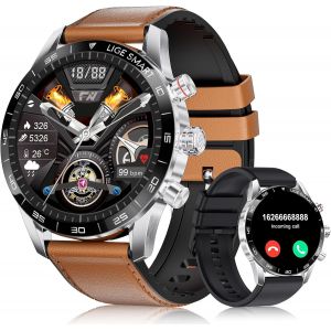 Montre Connect&eacute;e Homme, 1.43"" Amoled Montre Intelnte Avec Appel Bluetooth Moniteur Fr&eacute;quence Cardiaque, 124 Sportifs Smartwatch Etanche Ip68 Pour Android Ios,Leder[MON8300116] - Neuf