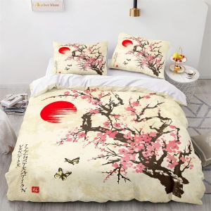 Fleurs De Cerisier Housse De Couette X Enfant X Cm Avec Taies D'oreiller X Cm Polyester-Coton Housse De Couette Anti-Allergique Parure De Lit - Neuf