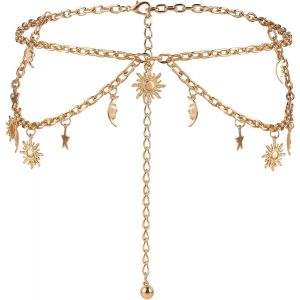 Kalanka-Ceinture En M&eacute;tal Double Couche Pour Femme - &Eacute;toile De Lune R&eacute;glable - Ceinture &Agrave; Maillons En M&eacute;tal - Cha&icirc;ne Fine Pour Robes Et Jeans - Neuf
