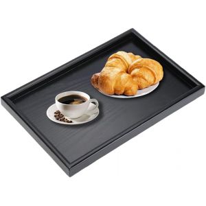 Checarzhn--No1-Plateau Bois Rectangulaire, Plateau À Thé Assiette De Repas De Service Plats Et Plateaux Noir Pour Le Thé Boissons Café, 25 X 18 Cm - Neuf