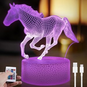 3d Lampe Cheval Veilleuse Illusion Optique Led Avec 16 Couleurs T&eacute;l&eacute;commande Et Tactile Lumi&egrave;re De Nuit Pour Enfant Chambre D&eacute;coration Cadeau Fille Gar&ccedil;on Usb Chevet - Neuf