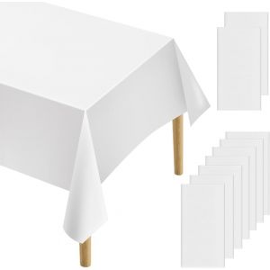 Ulteronixshop-10 Pcs Nappe Rectangulaire Anti Tache 183 X 137 Cm, Nappe Anniversaire Imperm&eacute;able, Nappes De Tables Blanches, Grandes Nappes De F&ecirc;te R&eacute;utilisable, Pour Table Basse Salle &Agrave; Manger Maria - Neuf