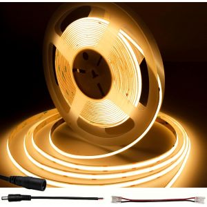 Ruban Led Cob 10m,Bande Led Blanc Chaud 2700k Dc24v 480 Led/M,Cri 90+,8mm Largeur,Lumière Uniforme,Ruban Led Pour Chambre À Coucher,Cuisine,Miroir,Intérieure (Sans Alimentation) - Neuf