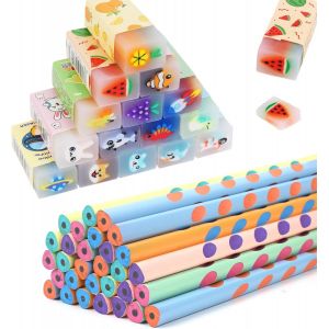 Checarzhn--No1-60 Pièces Cadeaux D'anniversaire Enfants Invites 30 Crayons Enfant Et 30 Gommes Fantaisie Enfant Crayons Drôle Pour Enfants Goodies Anniversaire - Neuf