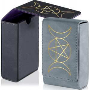 Chenquansarl-2 Packs Porte-Cartes De Tarot Boîte À Carte De Tarot En Cuir À Motif Soleil Lune Titulaire De Jeu De Tarot Gris Noir Boîte De Tarot De Jeu Universel Boîte De Rangement Organisateur De Ta - Neuf