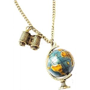 Kal-1 Collier Long Avec Pendentif En Forme De Globe Télescope Vintage Planète Terre Carte Du Monde Art, Zinc - Neuf