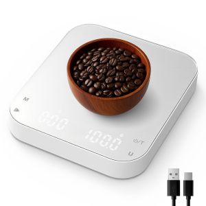Rechargeable Balance À Café Avec Minuterie, 3kg/0.1g Balance De Cuisine Affichage Led,6 Unité,Couvercle En Silicone,Minuterie Automatique/Manuelle,Haute Précision Pour Espresso,Café Versé - Neuf