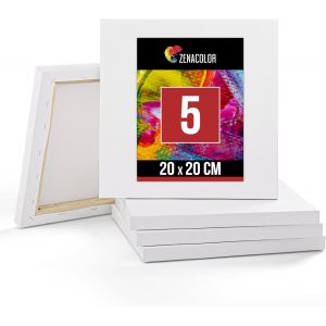 Sjzg-Lot De 5 Toiles A Peindre 20x20cm - Toile Peinture Acrylique/Huile/Gouache - Toile Vierge/Sans Acide / 100% Coton - Canvas Avec Chassis Bois - Neuf