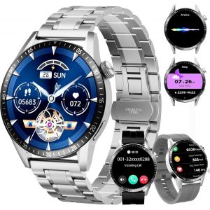 Montre Connect&eacute;e Homme, avec 3 Bracelets, avec Fonctions D'appel et de Messages, Adapt&eacute;e aux Affaires, 100+ Modes Sportifs, Montre Sport Homme Compatible avec Android/iOS, Argent&eacute; - Neuf