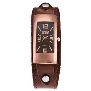 Montre A Quartz Ccq Pour Homme, Style Retro, Cadran Rectangulaire, Bracelet En Alliage Pu (Cafe Clair) - Neuf