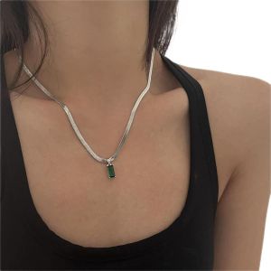 Kal-Collier Pierre De Naissance Cristal Vert Collier Ras Du Cou Rectangle Collier Cha&icirc;ne &Agrave; Chevrons Plate Cha&icirc;ne Serpent Argent Collier Pendentif &Eacute;meraude Simul&eacute;e Bijoux Pour Femmes Filles - Neuf