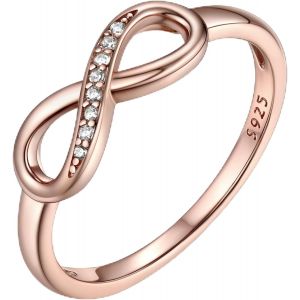 Kal-Bague Infini Pour Femme Fille Couple Bague En Argent 925 Figure 8 Bague De Promesse Bijoux De Fiancaille Zircon Brillant T47-T67 Blanc/Or Rose - Neuf