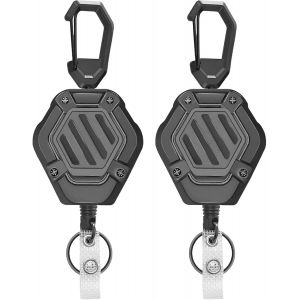 2 Porte-Cl&eacute;s R&eacute;tractables Porte-Badge Avec Mousqueton Solide,Cordon R&eacute;tractable En Acier De 24"",Bobine Pour Badge Id Tactique,Anneau En Acier Inoxydable,Porte-Cl&eacute;s Durable Pour Cl&eacute;s Et Cartes - Neuf