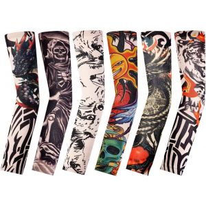 Kalanka-Manchons De Tatouage,6 Pack Hommes Faux Bras Faux Tatouages Temporaire Manches En Nylon Manches De Bras En Nylon Elastique Sleevelet Pour Halloween Basketball Cyclisme Sun Block Unisexe 38cm - Neuf