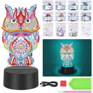 5d Diamond Painting Lampe, Kit De Bricolage Veilleuse, 7 Couleurs Veilleuse Pour Enfants, Hibou Led Creatif Diamand Painting Enfant Pour Filles Et Gar&ccedil;ons Chambre D&eacute;cor Cadeaux Anniversaire - Neuf