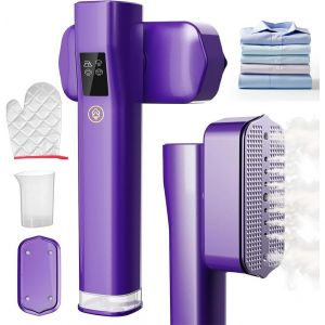 MEVRONISSHOP-D&eacute;froisseur Vapeur de Voyage, 2 en 1 Steamer Portable & Fer &agrave; Repasser, Chauffage 15 Secondes, 4 Modes de Repassage, Gant de Repassage, avec Affichage LED, pour les Voyages et la Maison - Neuf