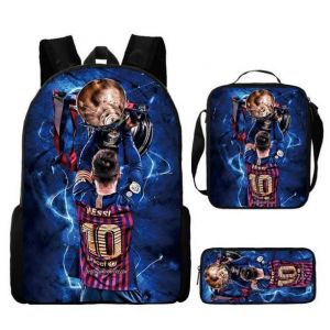 3 UNIDS/SET Sac &agrave; dos Lionel Messi, star du football, cartable et trousse pour &eacute;colier P4 - Neuf