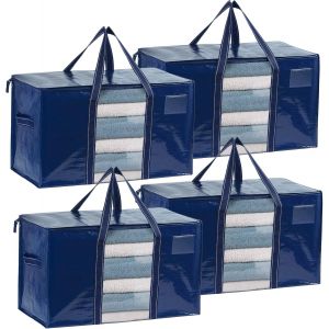 Pack Bleu Mouvement Des Sacs, Des Fournitures De Déménagement, Le Collège Des Boîtes De Rangement Avec Couvercle, Grand Pliable Lourd Sac Fourre-Tout Avec Fenêtre Et Fermeture À Glissière. - Neuf