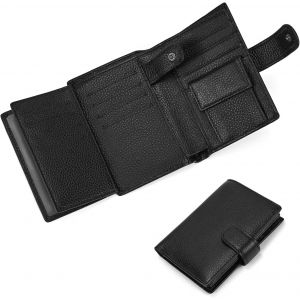 Portefeuille Court Bifold En Cuir V&eacute;ritable Avec 13 Emplacements Pour Cartes Pour Hommes Et Femmes Pour L'Argent Liquide,Pi&egrave;ces De Cr&eacute;dit,Portefeuille &Agrave; Trois Volets,Avec 2 Fen&ecirc;tres - Neuf
