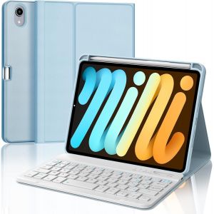 Coque Clavier Ipad Mini 7 (A17 Pro)/6 8.3 Pouces, Rechargeable Etui Clavier Azerty D&eacute;tachable Pour Ipad Mini 7 8.3"" 2024/6 8.3"" 2021, Bleu Ciel - Neuf