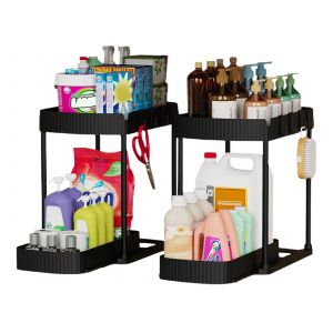 Organisateur de rangement sous &eacute;vier en 2 pi&egrave;ces avec 8 crochets - Neuf