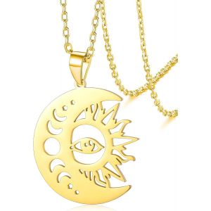 Kal-Collier Avec Pendentif Soleil Et Lune Croissant De Lune Et Étoile Simple Et Tendance Bijoux Cadeaux Pour Femmes Et Hommes - Neuf