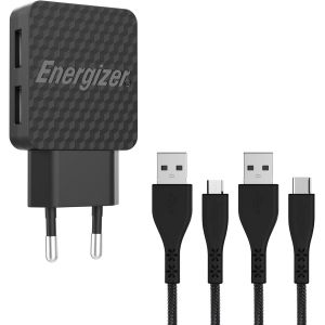 SJZG-- Chargeur Secteur Pour Smartphone Et Tablette - 12W - 2 Ports Usb-A - Prise Eu. 2 Cables Micro-Usb Et Usb-C Inclus - Garantie A Vie - Neuf