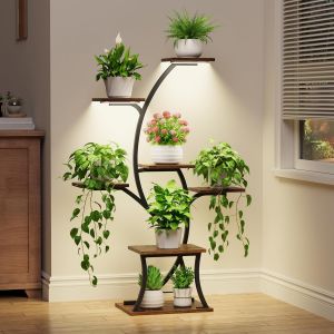 NouvelHorizonstore-Support pour plantes d'int&eacute;rieur avec lampes de croissance - 7 niveaux, supports d'angle de 111,8 cm, &eacute;tag&egrave;res m&eacute;talliques pour plantes, support incurv&eacute; pour plantes pour salon, te - Neuf