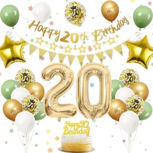 CAUC-Decoration Anniversaire 20 Ans, Ballon Anniversaire 20 ans Vert Or, Deco Anniversaire 20 ans, Ballon 20 ans Anniversaire de F&ecirc;te, Ballon 20 ans, Ballon D&eacute;coration Anniversaire pour 20 Ans Femme - Neuf