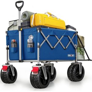 Ulteronixshop-Overmont Chariot de Festival Pliable 200 L &iquest; Roues et Freins Extra Larges &iquest; Chariot Robuste jusqu'&agrave; 150 kg &iquest; avec poign&eacute;e r&eacute;glable et Sac de Housse &iquest; Chariot pour Plage, Camping, Jardin &iquest; Bleu - Neuf