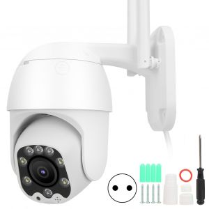 Camera PTZ Wifi 1080P, 8 lumieres, vision nocturne, IP66, etanche, detection de mouvement, 100-240 V - Neuf