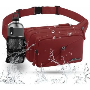 SJZG-Sac Banane Pour Femme Et Homme Imperm&eacute;able Sacoche Banane Avec Porte Bouteille, Grande Capacit&eacute; Ceinture R&eacute;glable Banane Homme Pour Balade Escalade Sport Fanny Pack Waist Pack (Vin Rouge) - Neuf