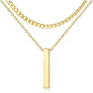 Kal-Collier Barre Pour Homme, Argent/Noir Collier Bar Pendentif Acier Inoxydable, Argent/Or Bar Pendentif Collier, Couples Colliers, Chaine Homme De Pendentif Unisexe Pour Hommes Gar&ccedil;on - Neuf