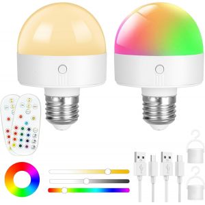 Kalanka-E26/E27 Ampoule Telecommande Sans Fil, 2pcs 12 Couleurs Ampoule Rechargeable Type-C, E26/E27 Avec T&iquest;&iquest;L&iquest;&iquest;Commande Et Fonction Tactile, Intensit&iquest;&iquest; Variable Pour Chambre, Cuisine - Neuf