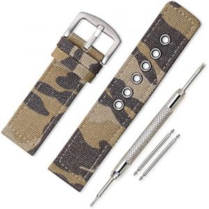 Kal-Bracelet Montre Toile Bracelet Montre Armée Militaire Camouflage - 18mm, 20mm, 22mm, 24mm Montre Bracelet Avec Épaissir Acier Inoxydable Boucle - Neuf