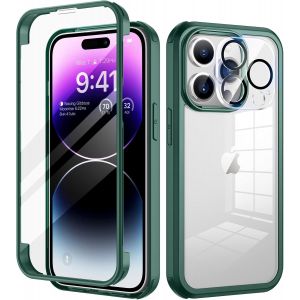 Eryi-Coque Pour Iphone 14 Pro Max 6,7 Pouces, Antichoc Housse Avec Verre Trempé Protection Écran +[9h Dureté Caméra Arrière Protecteur] Full Body Protection Integrale Bumper Rubuste Etui - Vert - Neuf