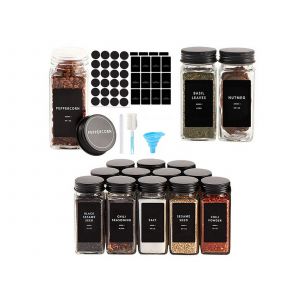 Ensemble De 12 Pots &Agrave; &Eacute;pices Carr&eacute;s En Verre Avec Couvercle Et &Eacute;tiquettes - Neuf