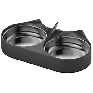 Distributeur Croquettes Chat Automatique Pour Animaux Avec Bols En Acier Inoxydable, Gamelles Pour Chats Ou Chiens (Gamelle Double - Noir-Accessoires) - Neuf