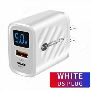 Chargeur Usb Type C 20w Pd,Charge Rapide,Affichage Num&eacute;rique,Adaptateur De Charge De T&eacute;l&eacute;phone Pour Iphone Samsung Xiaomi,Chargeur Mural &Agrave; Charge Rapide--Us White - Neuf