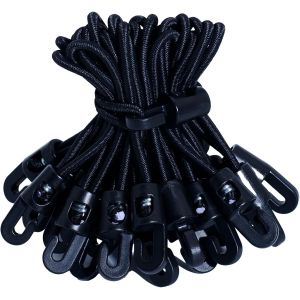 MEVRONISSHOP-Lot de 25 tendeurs en caoutchouc avec crochets, 10 cm, avec crochets, multifonctions, pour b&acirc;ches, affiches, tentes, banni&egrave;res, pavillons, noirs - Neuf