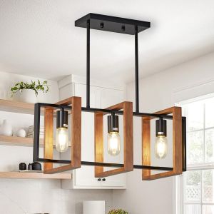 Subzonal-Lustre Moderne,Lumi&egrave;res De Table De Billard En Bois Et En M&eacute;tal,Hauteurs Suspendues Industrielles R&eacute;glables Pour Salle &Agrave; Manger Et Salon, Couloir Du Hall (A,3 Heads) - Neuf